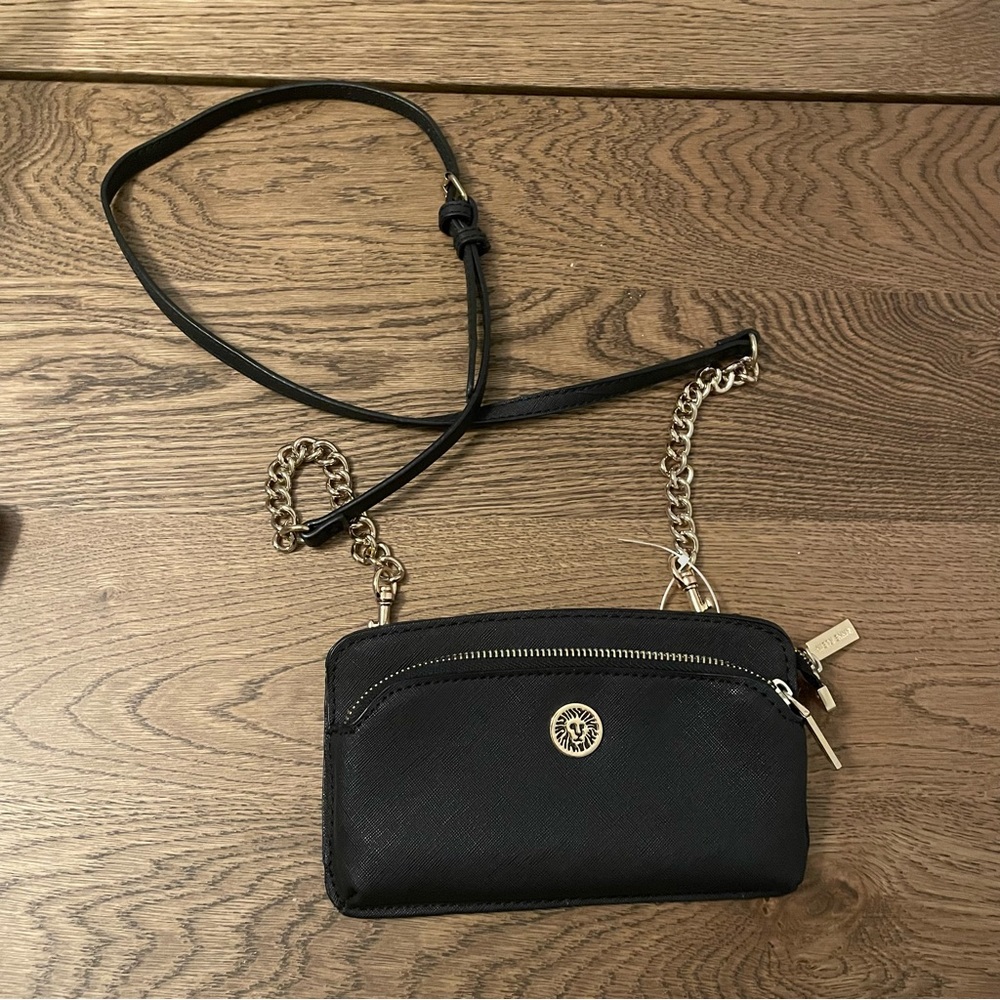 Anne Klein Small Crossbody bag, black with gold crossbody convertible purse